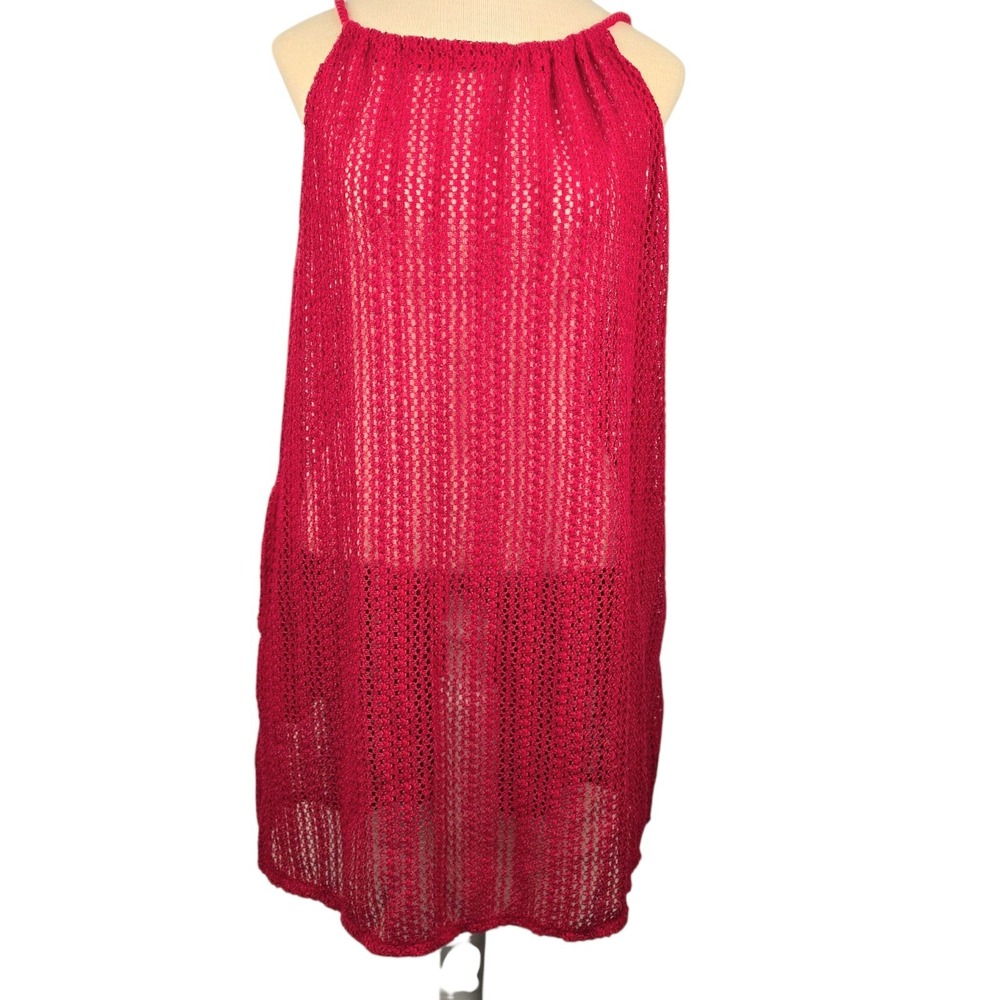 C&C California Crochet Swimsuit Cover Up Dress Medium Pink Adjustable Shells
